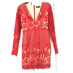 Stylestalker long sleeve V neck lace mini dress